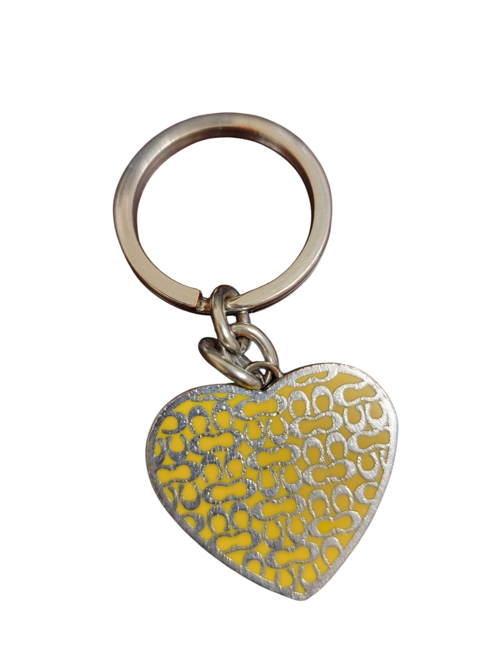 Coach Signature Yellow Heart Metal Keychain
